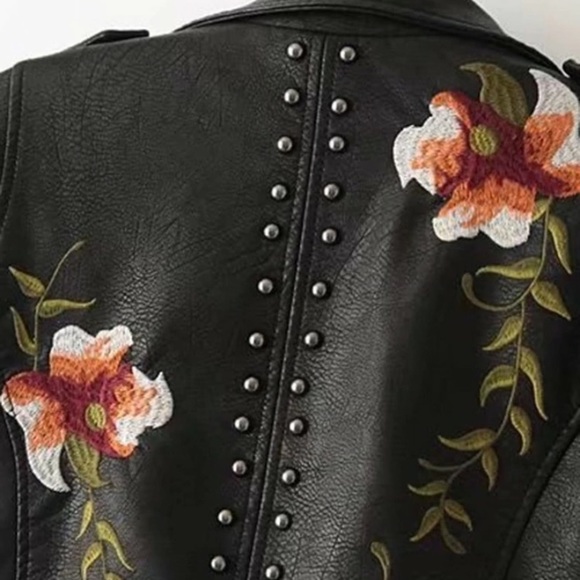 Faux Leather Floral Embroidered Jacket - Picture 5 of 8